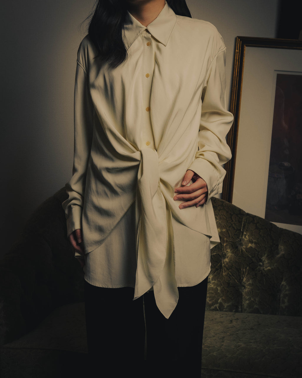 –SPECIAL– “LOEWE” 10’s-20’s Asymmetrically draped silk shirt