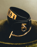 "CELINE" 18's-Glossy black chain leather belt