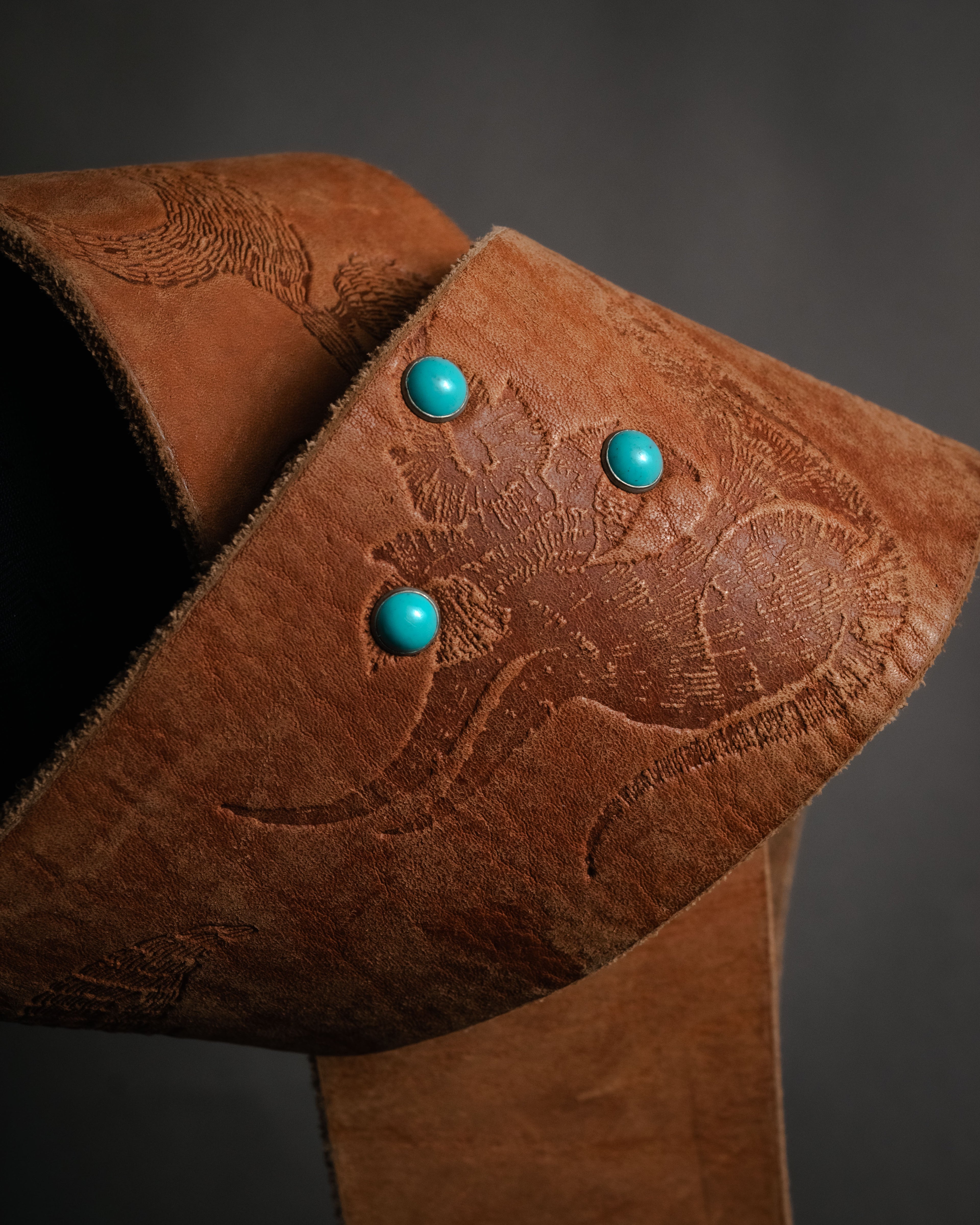 "DIESEL" 00’s Turquoise-studded embossed suede belt