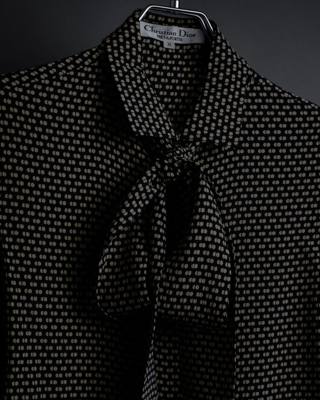 "Christian Dior PRETA PORTER" Ivory polka dot bow tie blouse