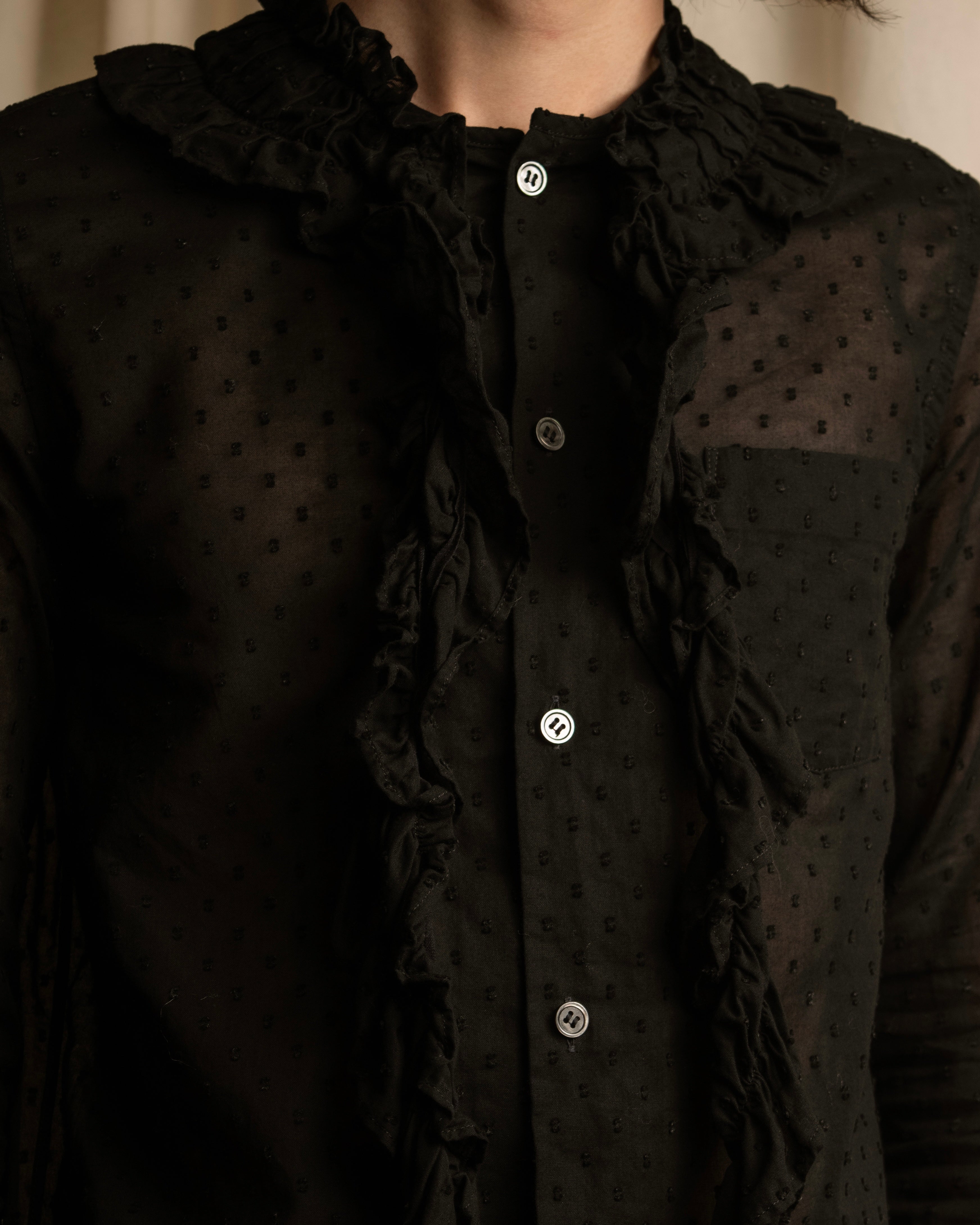 "tricot COMME des GARCONS"  80's Tiered ruffle design, dotted sheer blouse