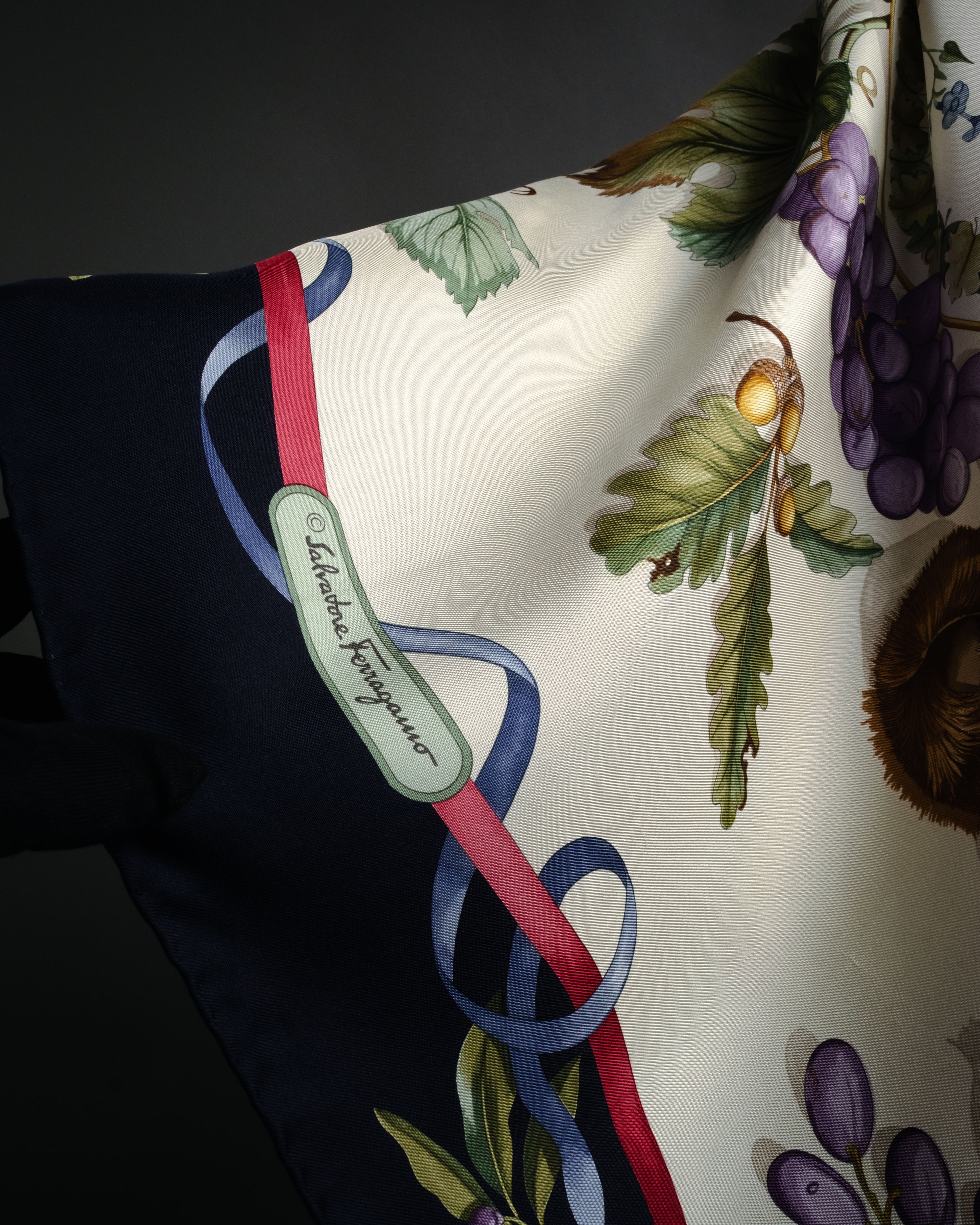 “Salvatore Ferragamo” 90’s Harvest still life silk scarf