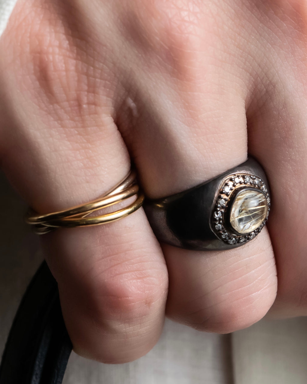 "agete" Rutilated quartz K10 silver coated ring