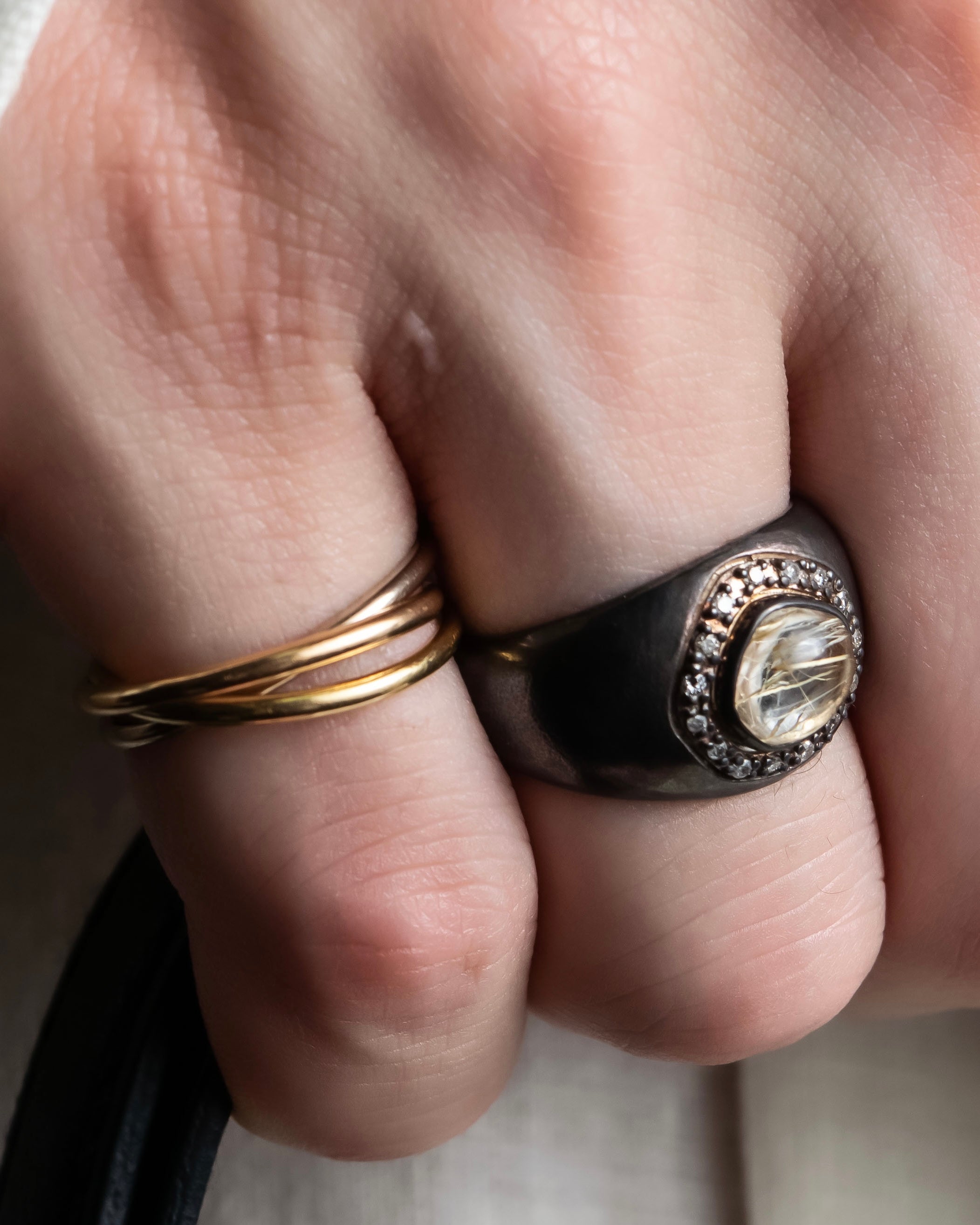 "agete" Rutilated quartz K10 silver coated ring