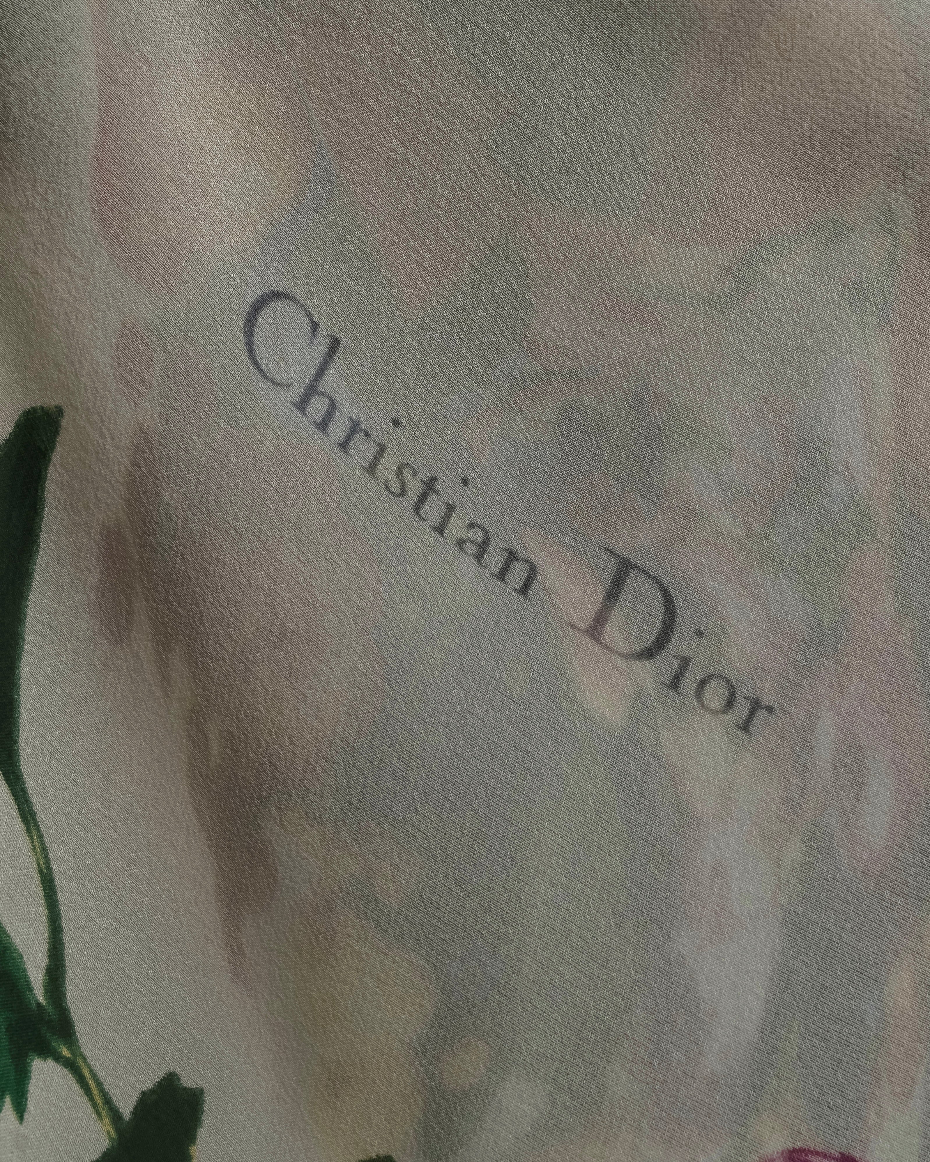 "Christian Dior" Wreath floral design silk scarf
