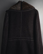 "FENDI" 90’s-00’s Sculptural belted leopard cat fur collar alpaca coat