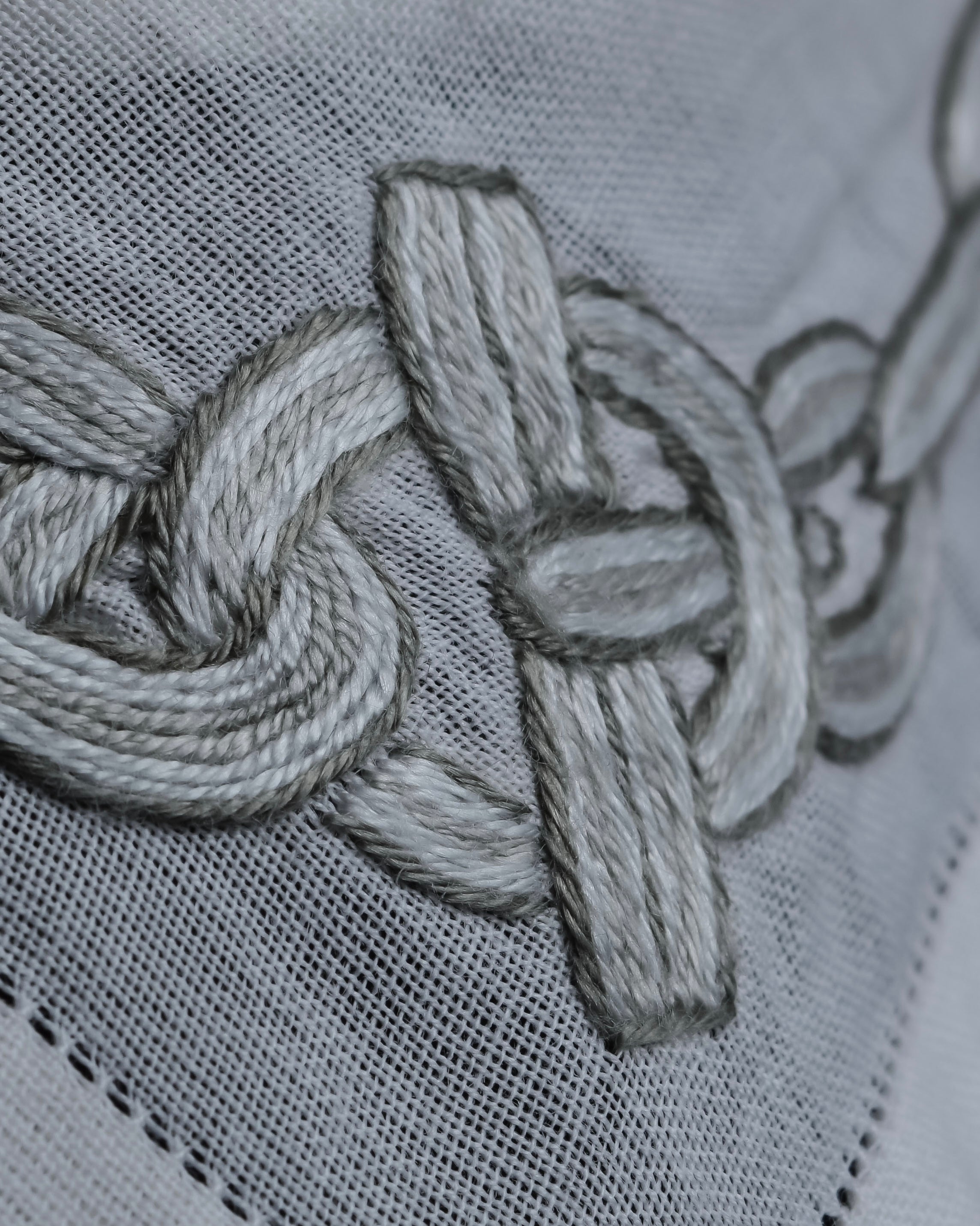 "HERMES" Embroidered knot border cotton scarf