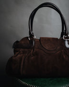 "Salvatore Ferragamo" 00’s suede gancini gathered bowling bag