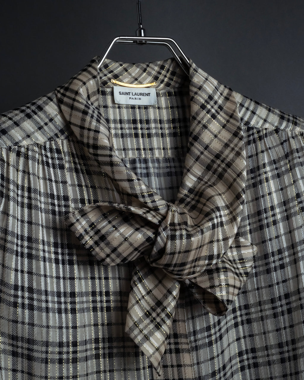 "Saint Laurent" Lame check pattern bow tie shirt
