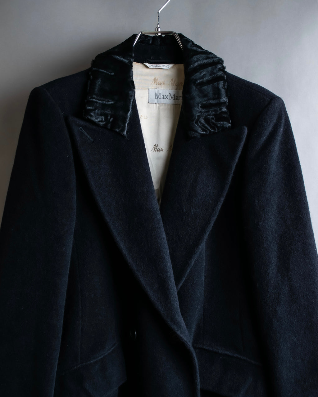 "Max Mara"
 Swakara fer collar oversized wrap style chester coat