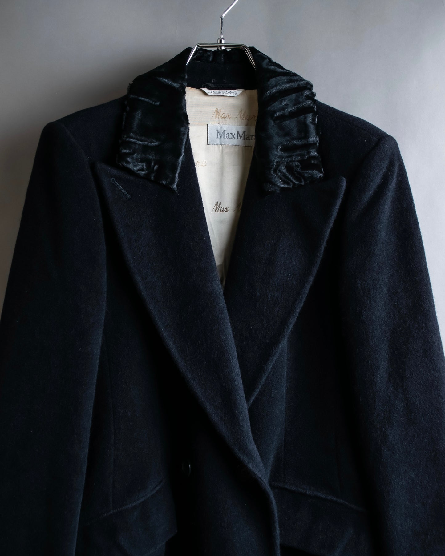 "Max Mara" 
Swakara fer collar oversized wrap style chester coat