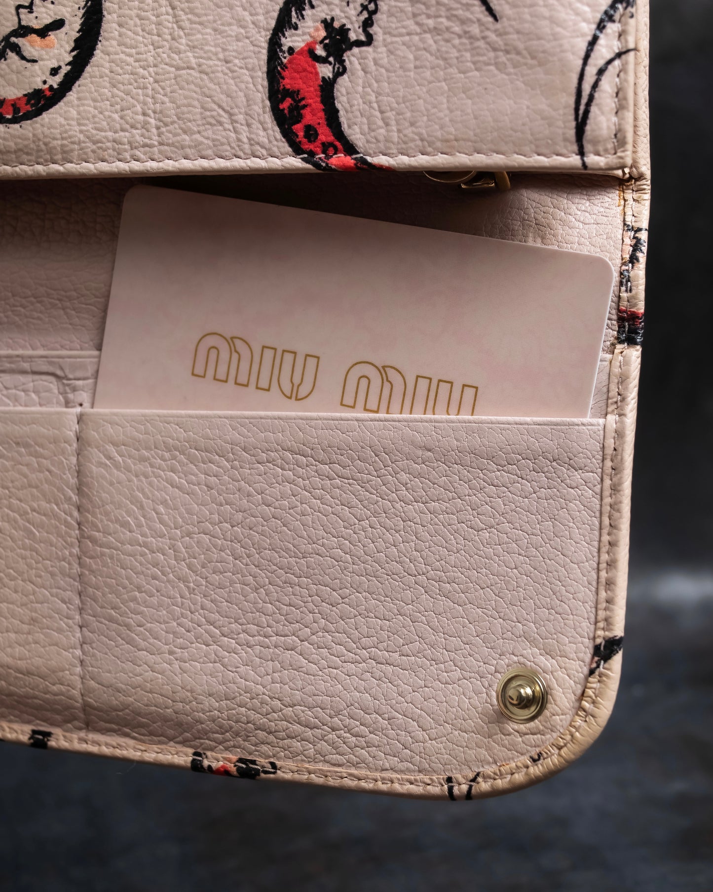 "MIU MIU" Madras leather crescent moon pattern long wallet