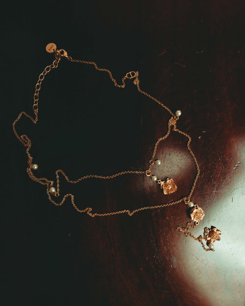 “Christian Dior” 2019-2025 Gold floral charm necklace with pearl accents