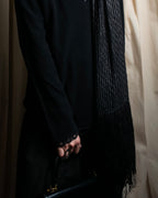 "GIORGIO ARMANI" Waffle low gauge knit fringe design stole