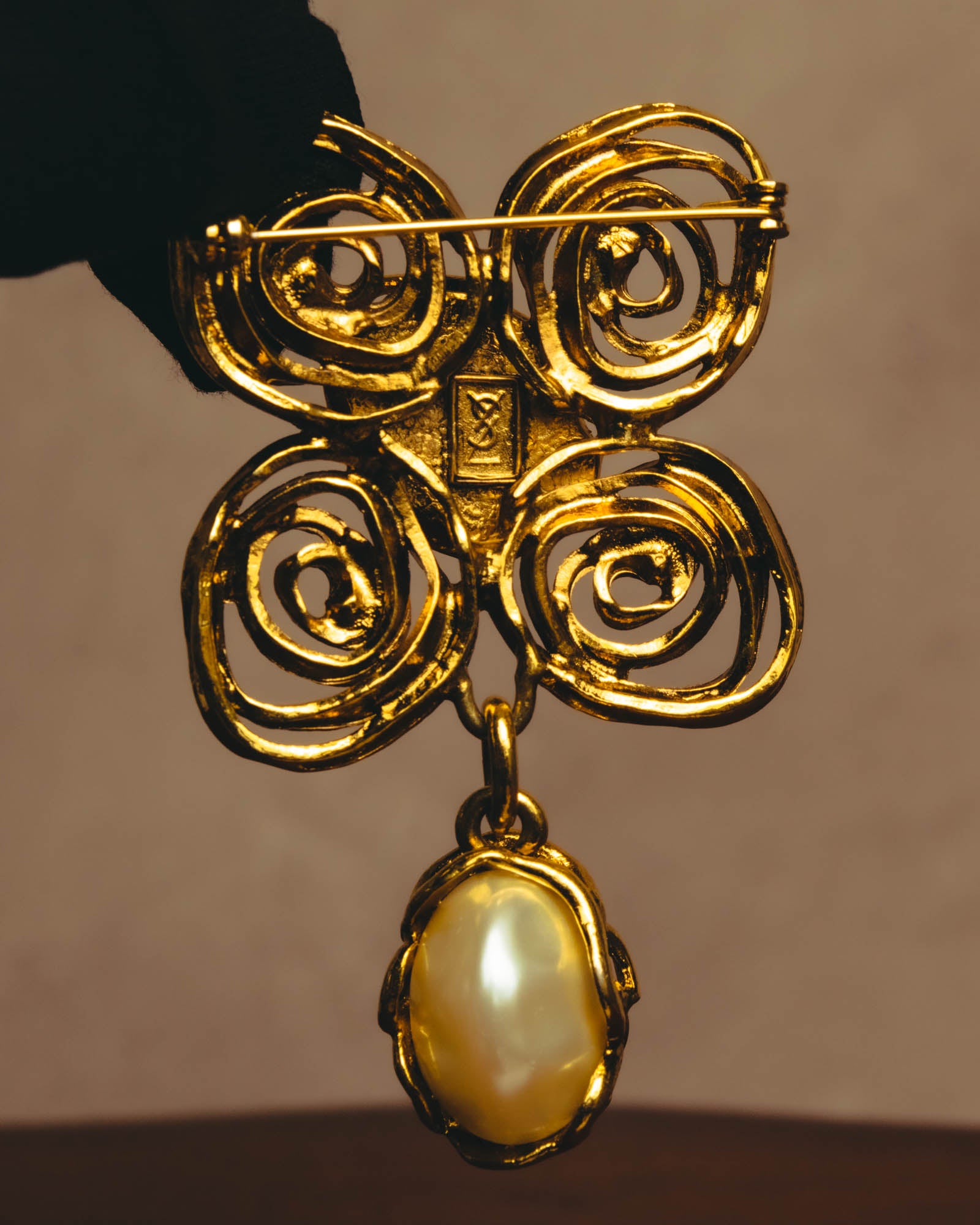 "Yves Saint Laurent" 80's-90's Baroque faux pearl brooch