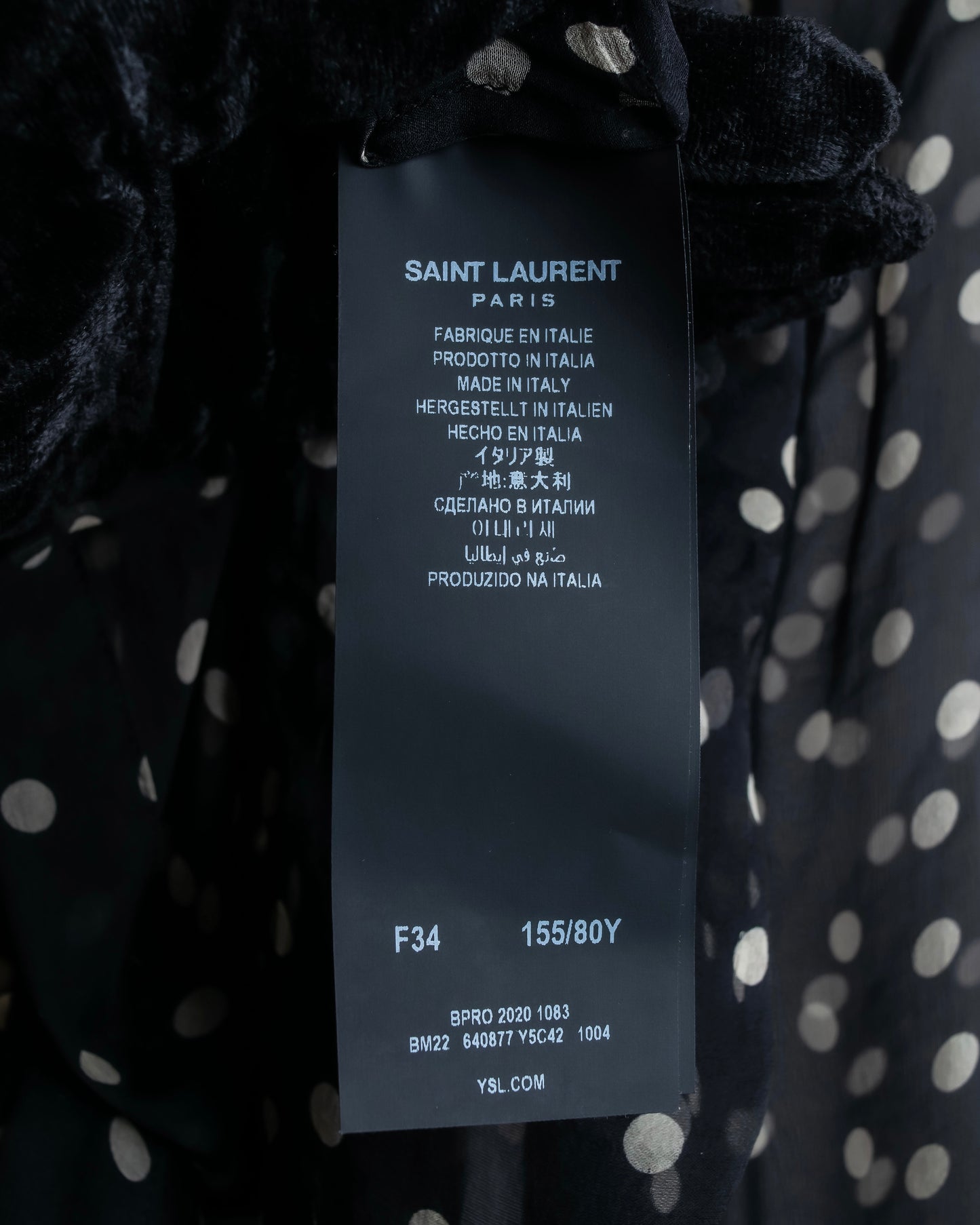 "Saint Laurent Paris 2020"
Ribbon detail polka dot pattern sheer shirt