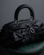 "Christian Dior" CD motif charm design gathered leather hand bag