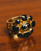 -SPECIAL- "CHANEL" 2007 AW Coco mark black cabochon ring