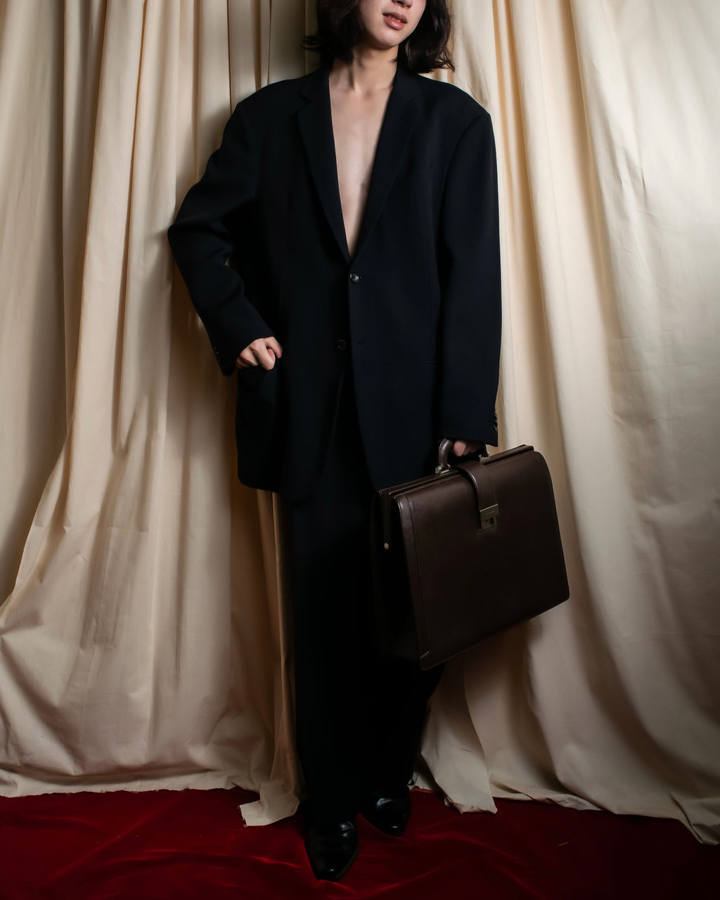 "GIORGIO ARMANI" Beautiful drape navy wool set up