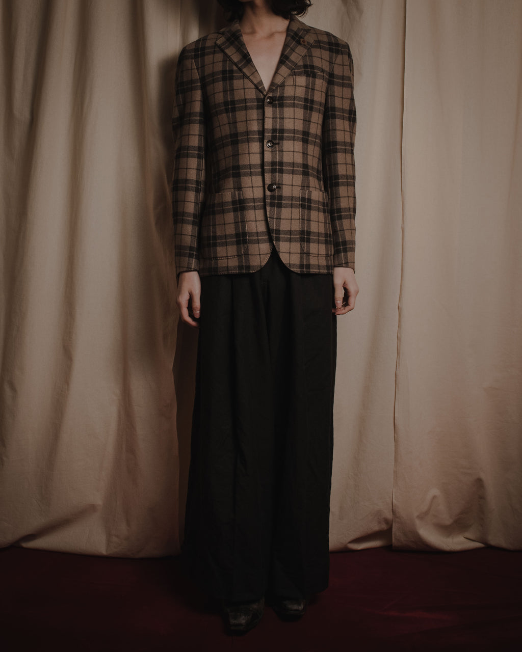 "LARDINI" Checked three-button soft-shoulder tailored jacket