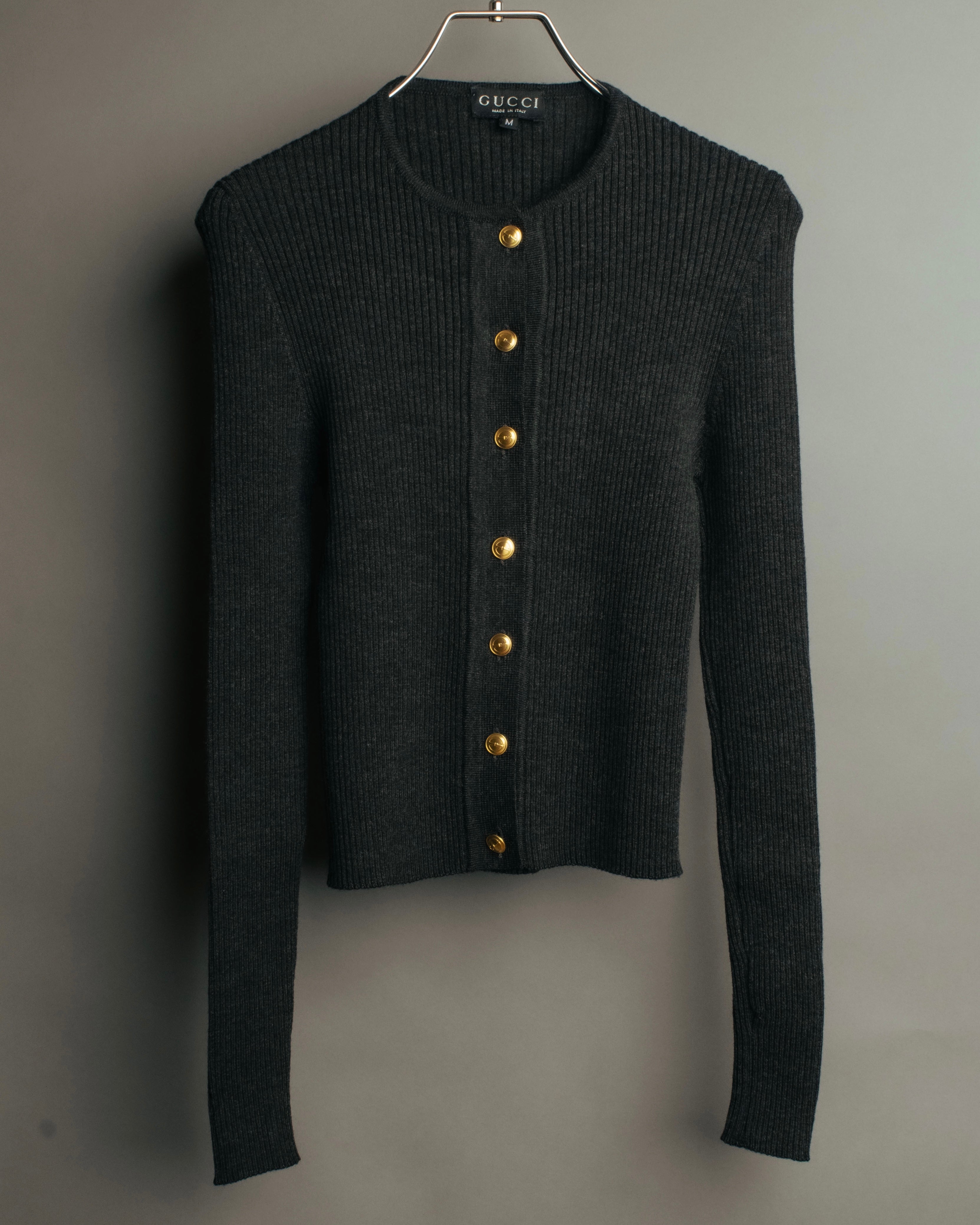 “GUCCI” 90’s-00’s Ribbed knit cardigan with gold buttons