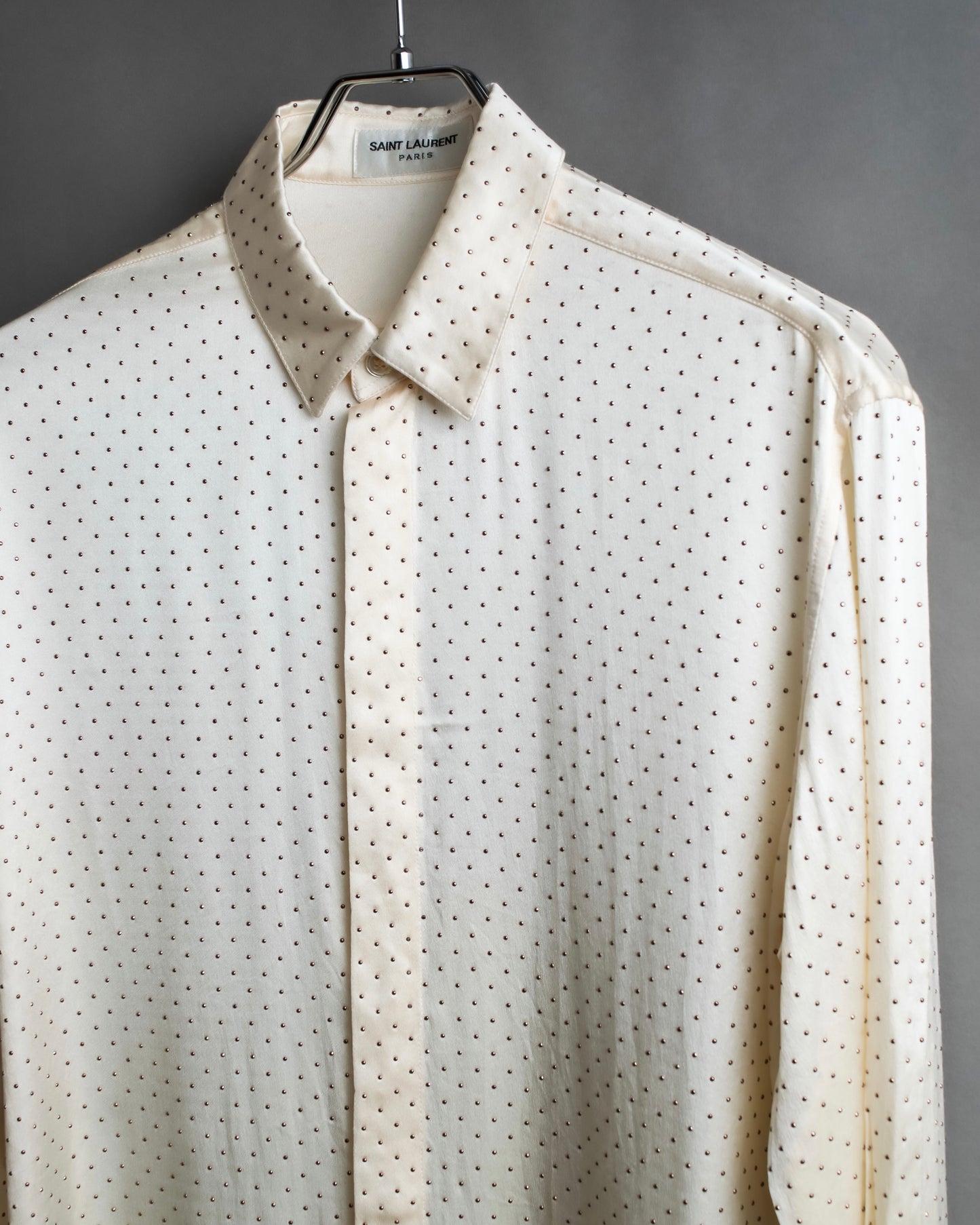 "Saint Laurent Paris" 100% silk rhinestone design shirt