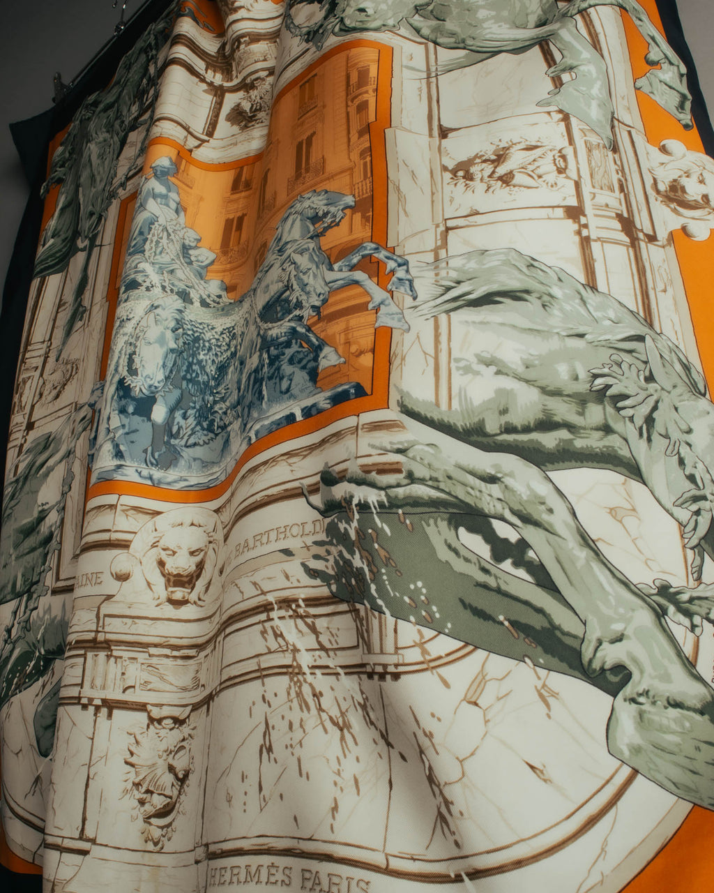 "Hermès" 90's-00's Architectural printed silk scarf