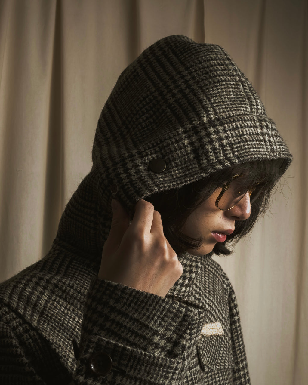 Abrigo de duffle con capucha y estampado de cuadros "Harris Tweed"