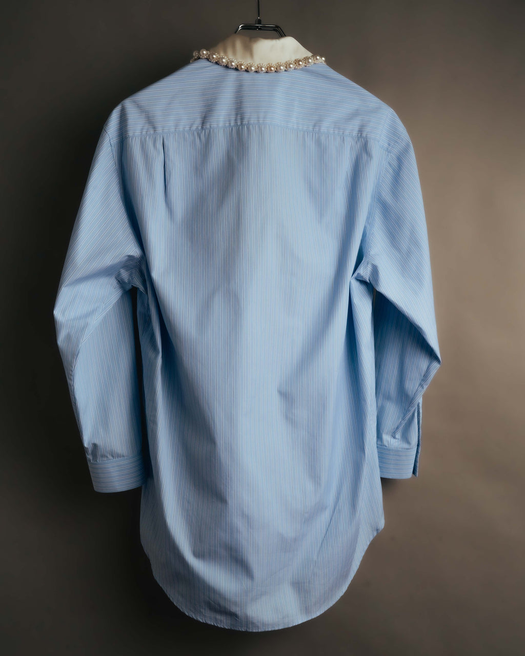 -SPECIAL- "GUCCI" 2010's-20's Pearl embellished detachable collar striped long shirt