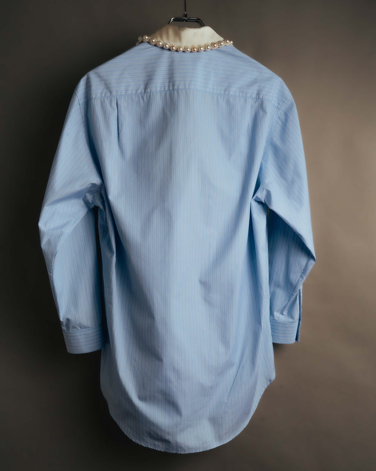 -SPECIAL- "GUCCI" 2010's-20's Pearl embellished detachable collar striped long shirt