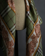 "BURBERRYS" Rose motif layered check pattern silk scarf