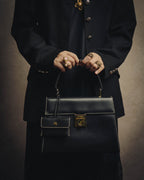 -SPECIAL- "Salvatore Ferragamo" 90's-00's Gancini contrast stitch leather handbag