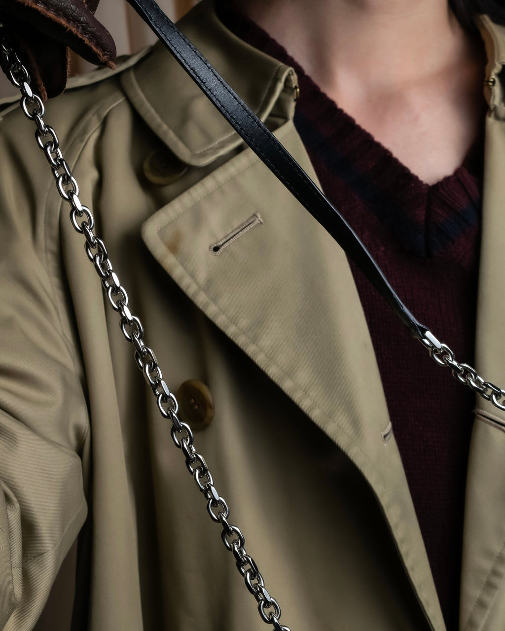 "MAISON MARGIELA" Check pattern gradient design chain shoulder leather wallet bag