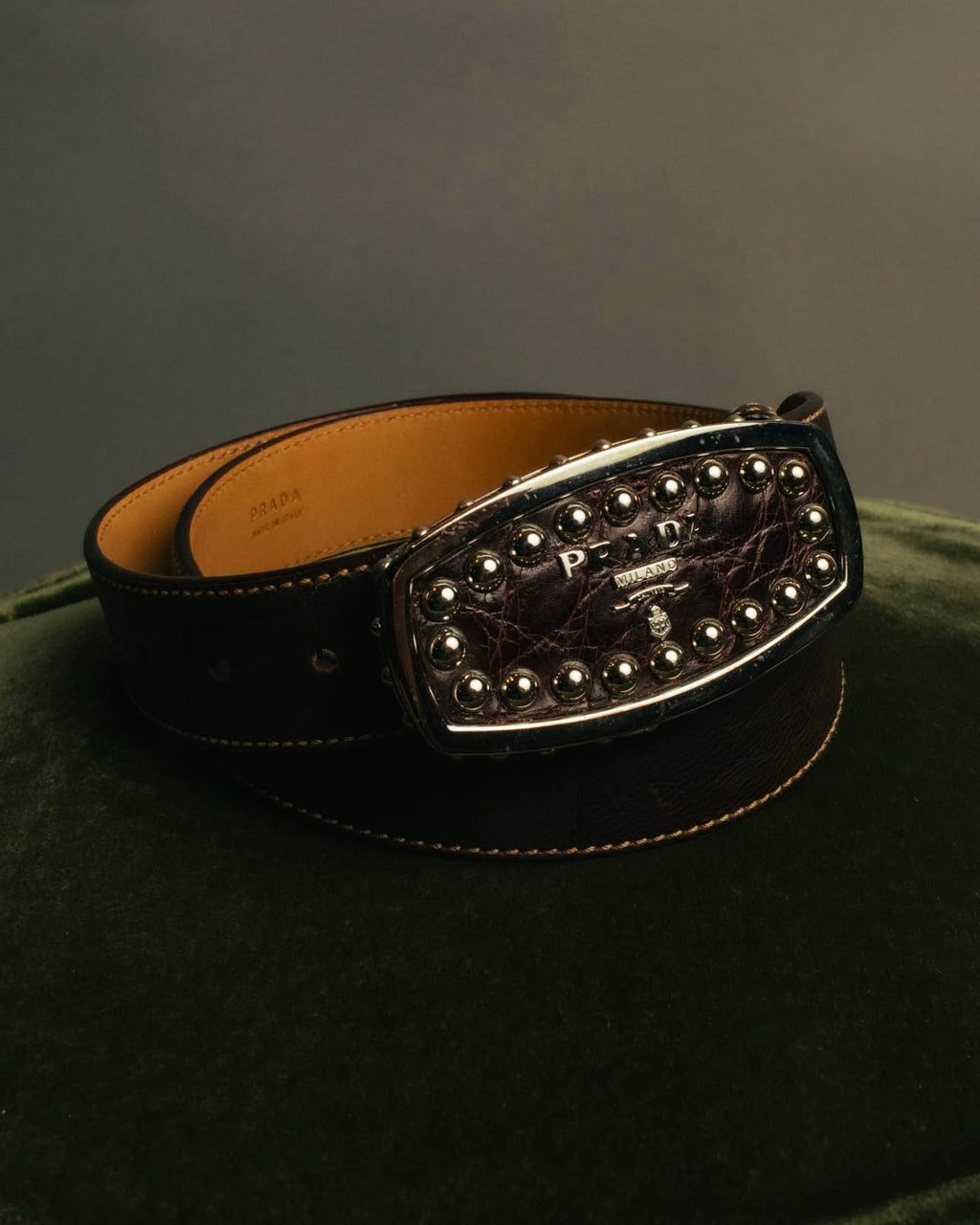 “PRADA” 90’s-00’s Studded logo leather belt