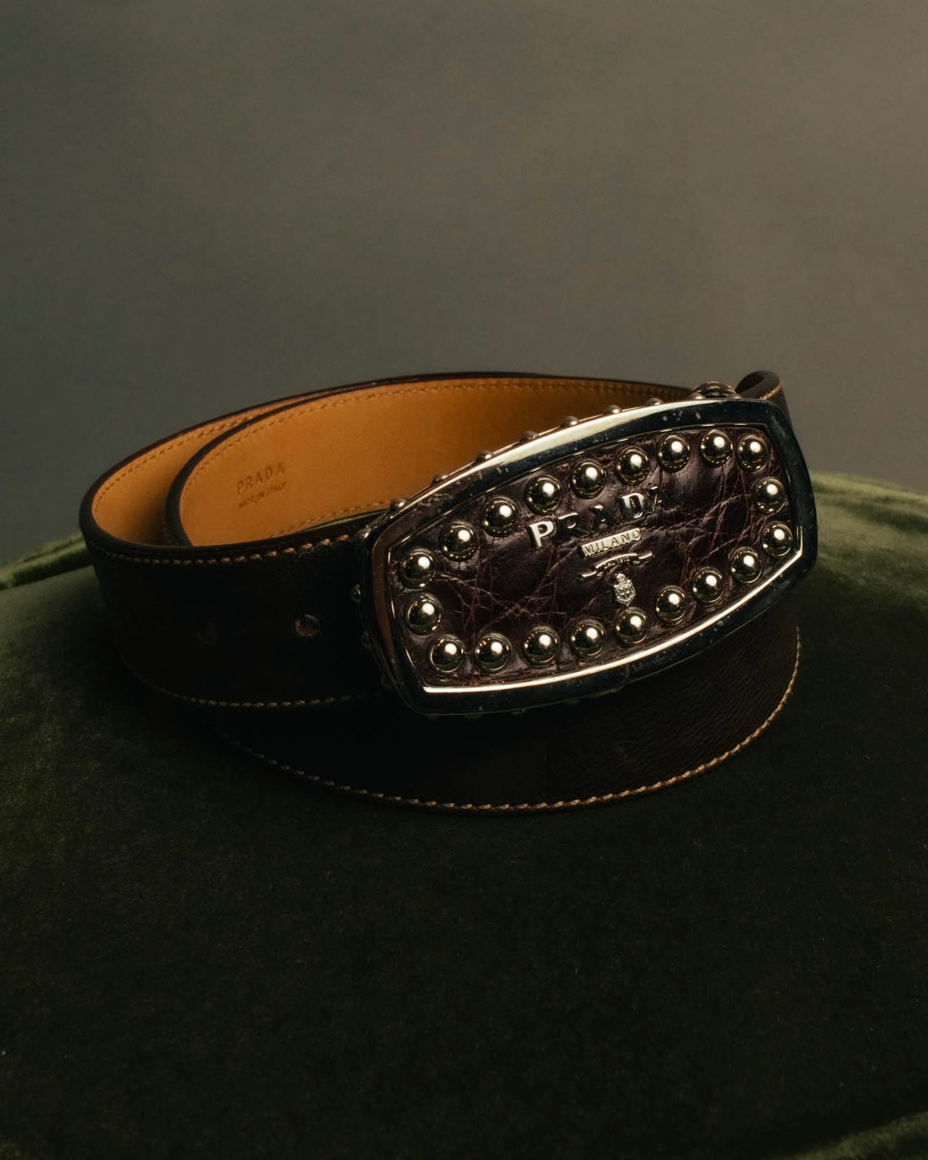 “PRADA” 90’s-00’s Studded logo leather belt