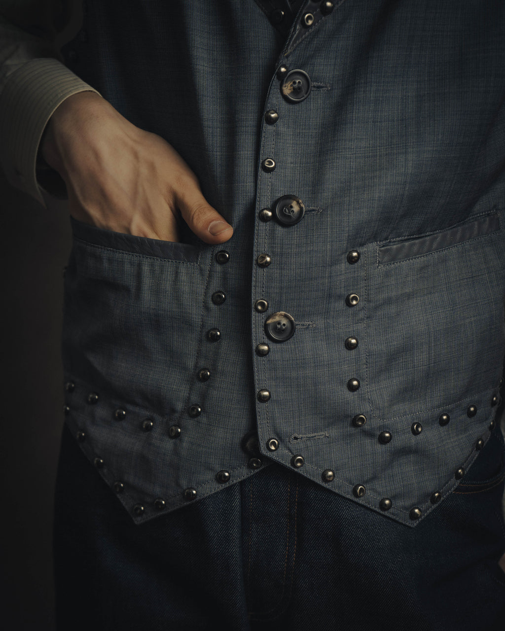-SPECIAL- “Maison Martin Margiela” 07SS Studded wool leather tailored vest
