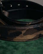 “PRADA” 2010’s Saffiano camouflage relief logo buckle
leather belt