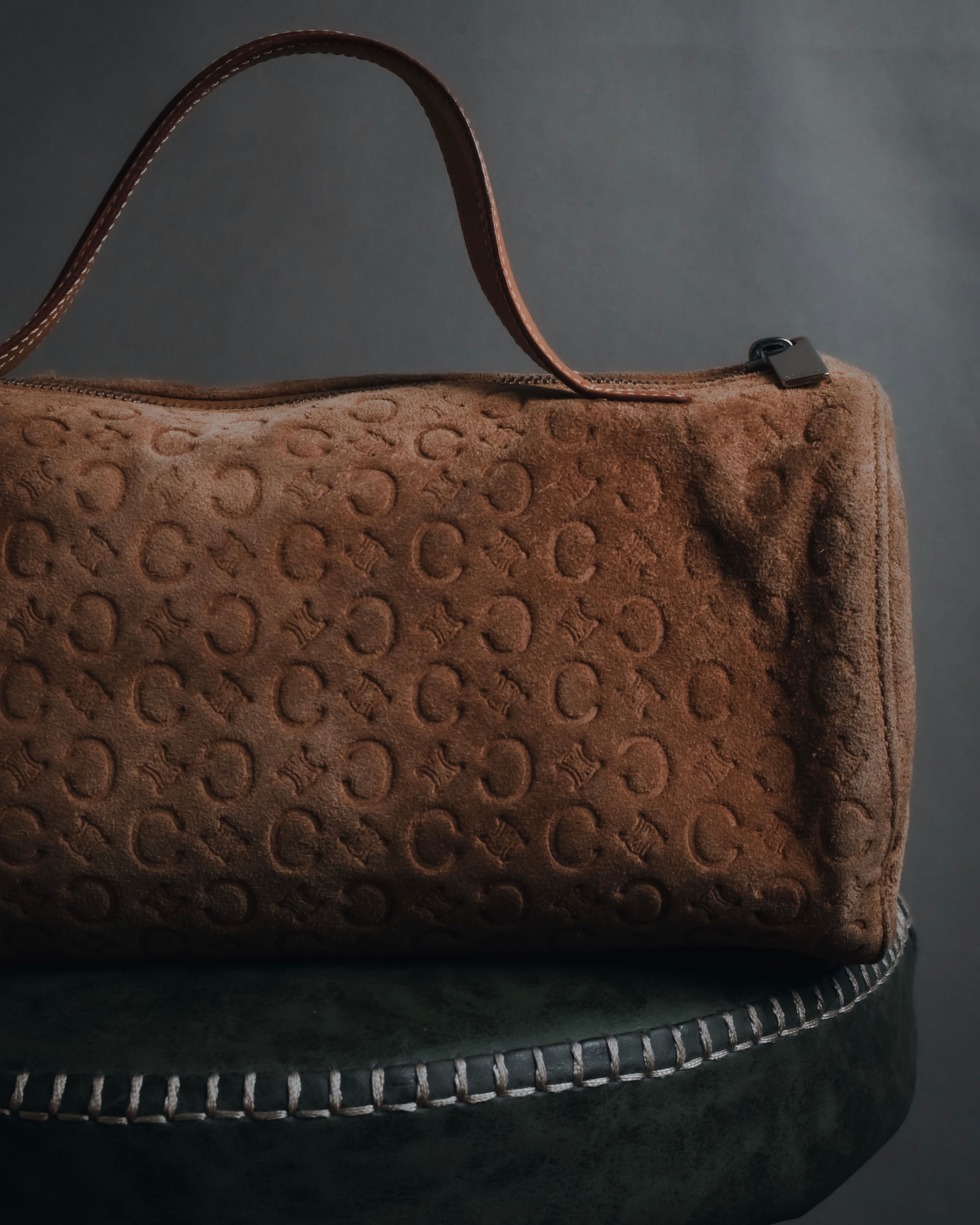 "CELINE" 00's Macadam logo engraved suede leather bag