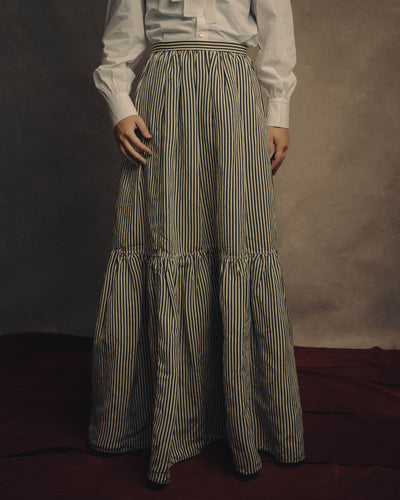 -SPECIAL- “Christian Dior” 2021 cruise striped linen silk tiered skirt
