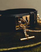 "CELINE" 18's-Glossy black chain leather belt