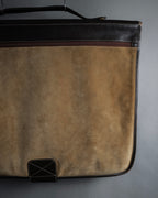 "LOEWE" 80's-90's Logo engraved suede leather combination business bag