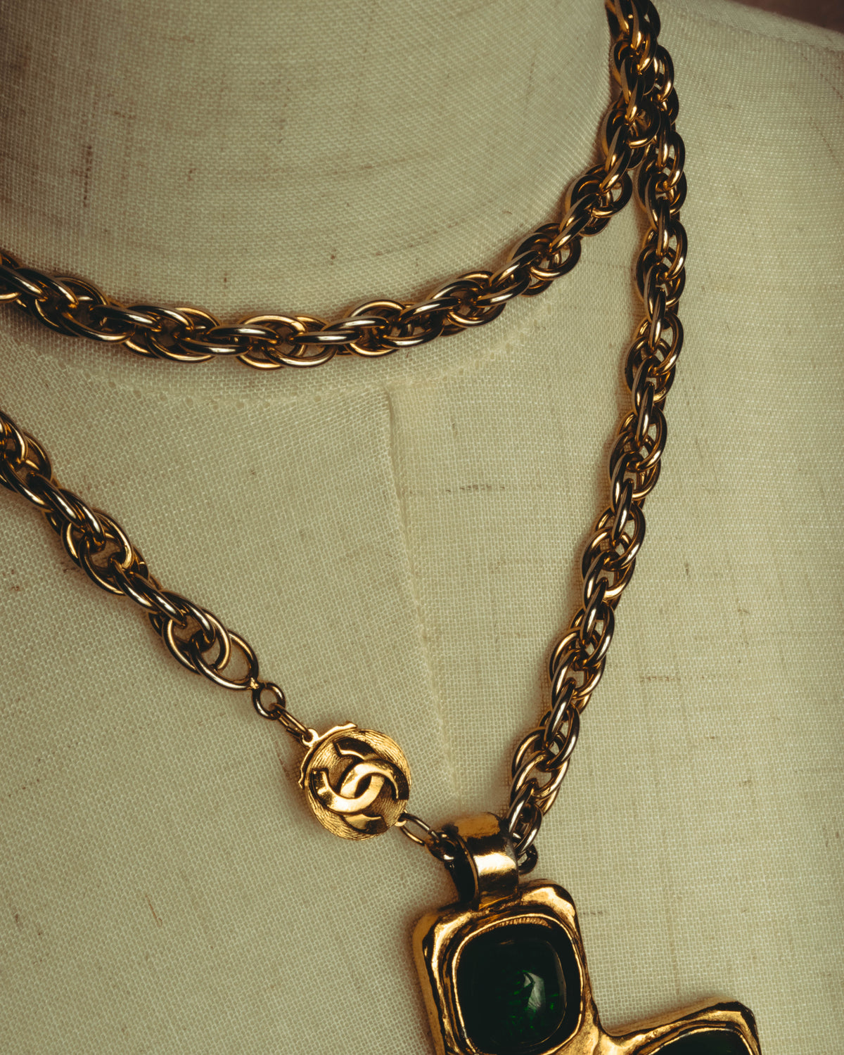 –SPECIAL– "CHANEL" 80's Gripoix Byzantine cross pendant necklace