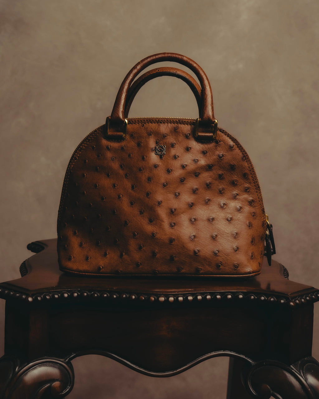 "LOEWE" 80's-90's Classic ostrich leather top handle handbag