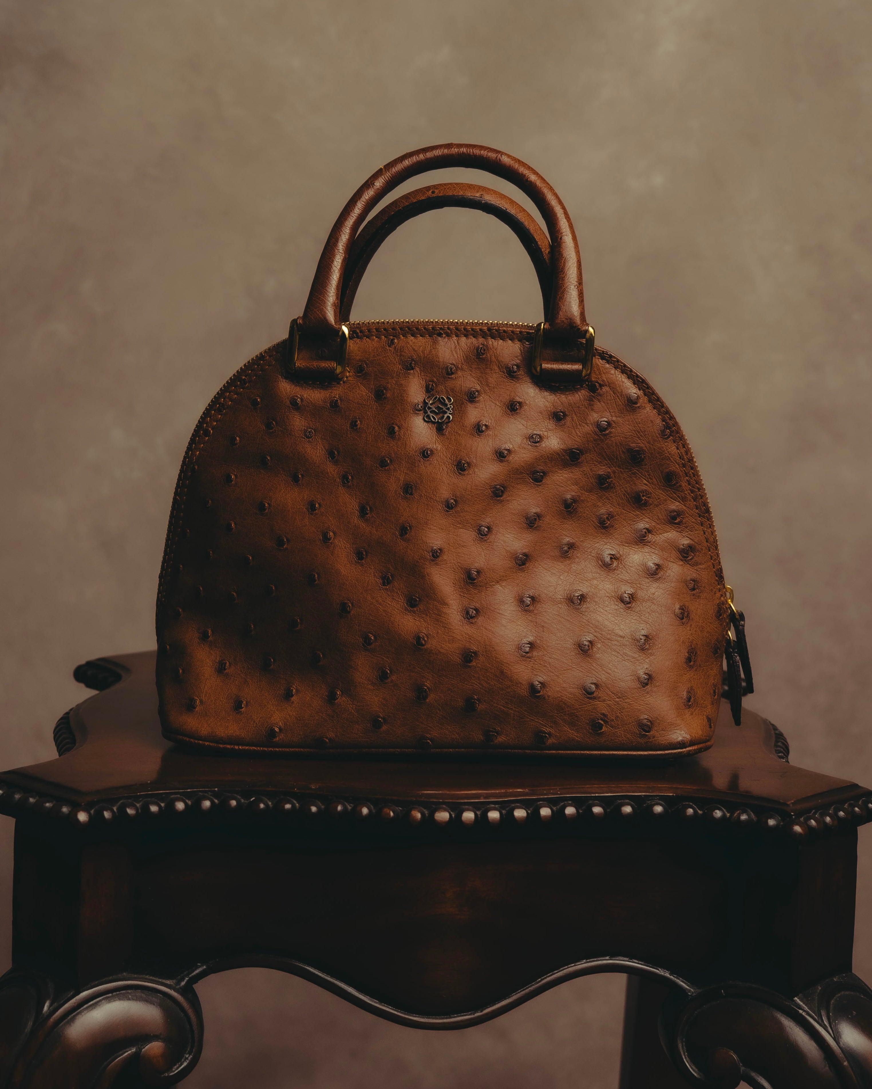 "LOEWE" 80's-90's Classic ostrich leather top handle handbag