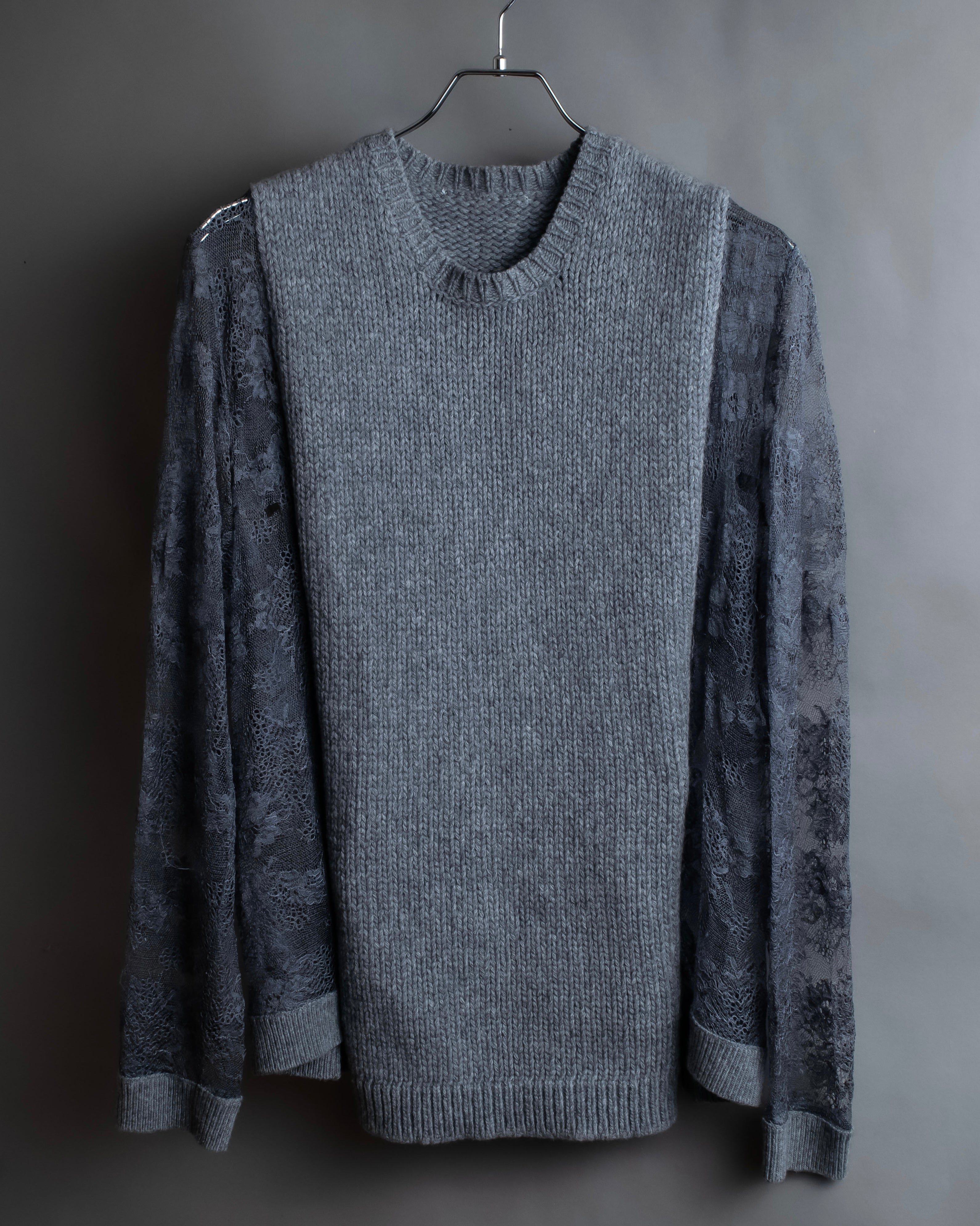 "VALENTINO" Floral lace cable knit docking design pullover