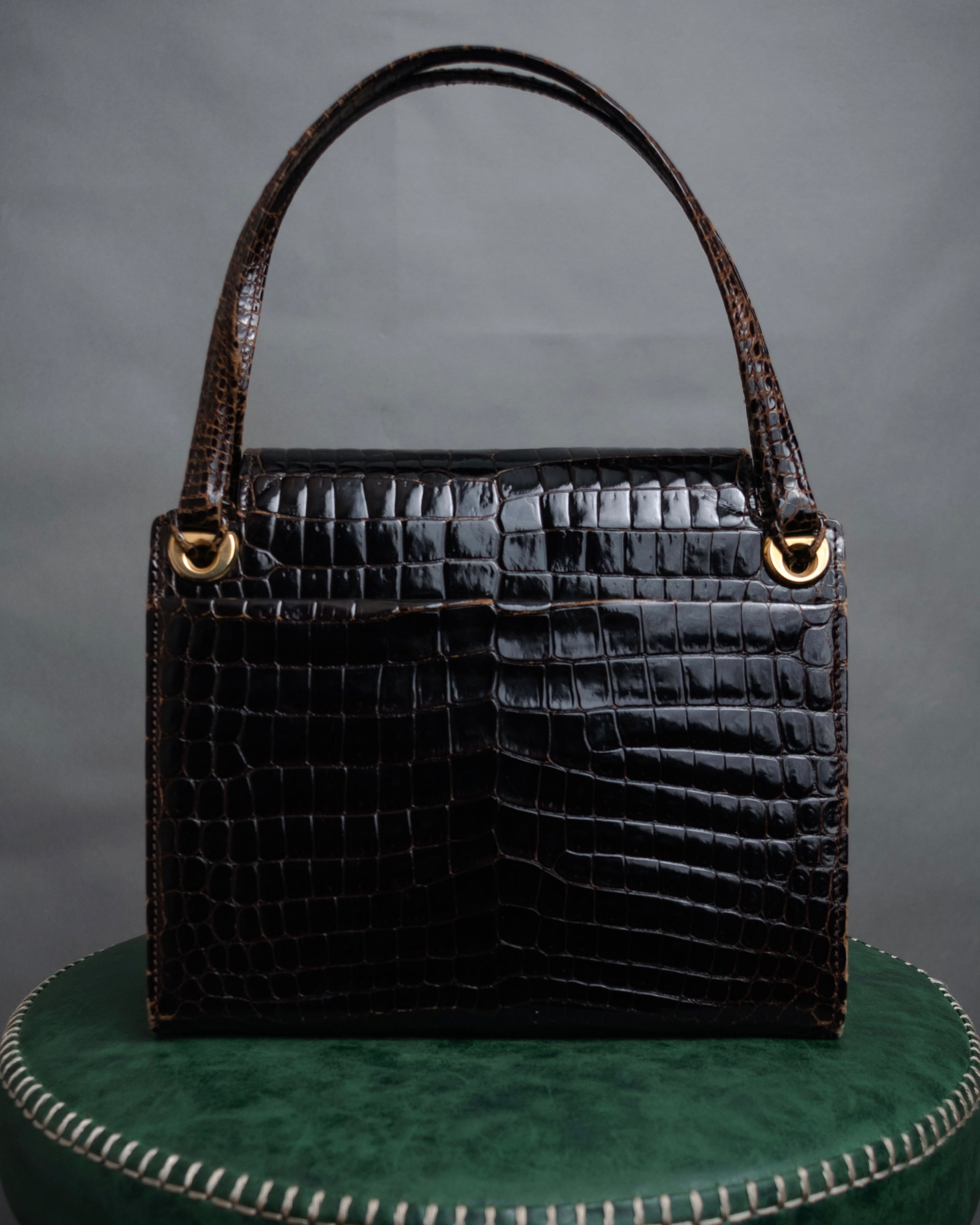 –SPECIAL– “GUCCI” 50’s-60’s Crocodile leather top handle bag