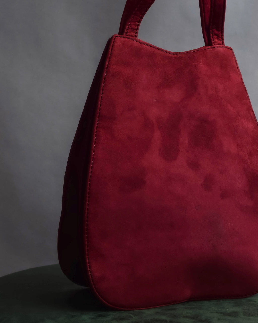 "LOEWE" Deep red color triangle suede bag