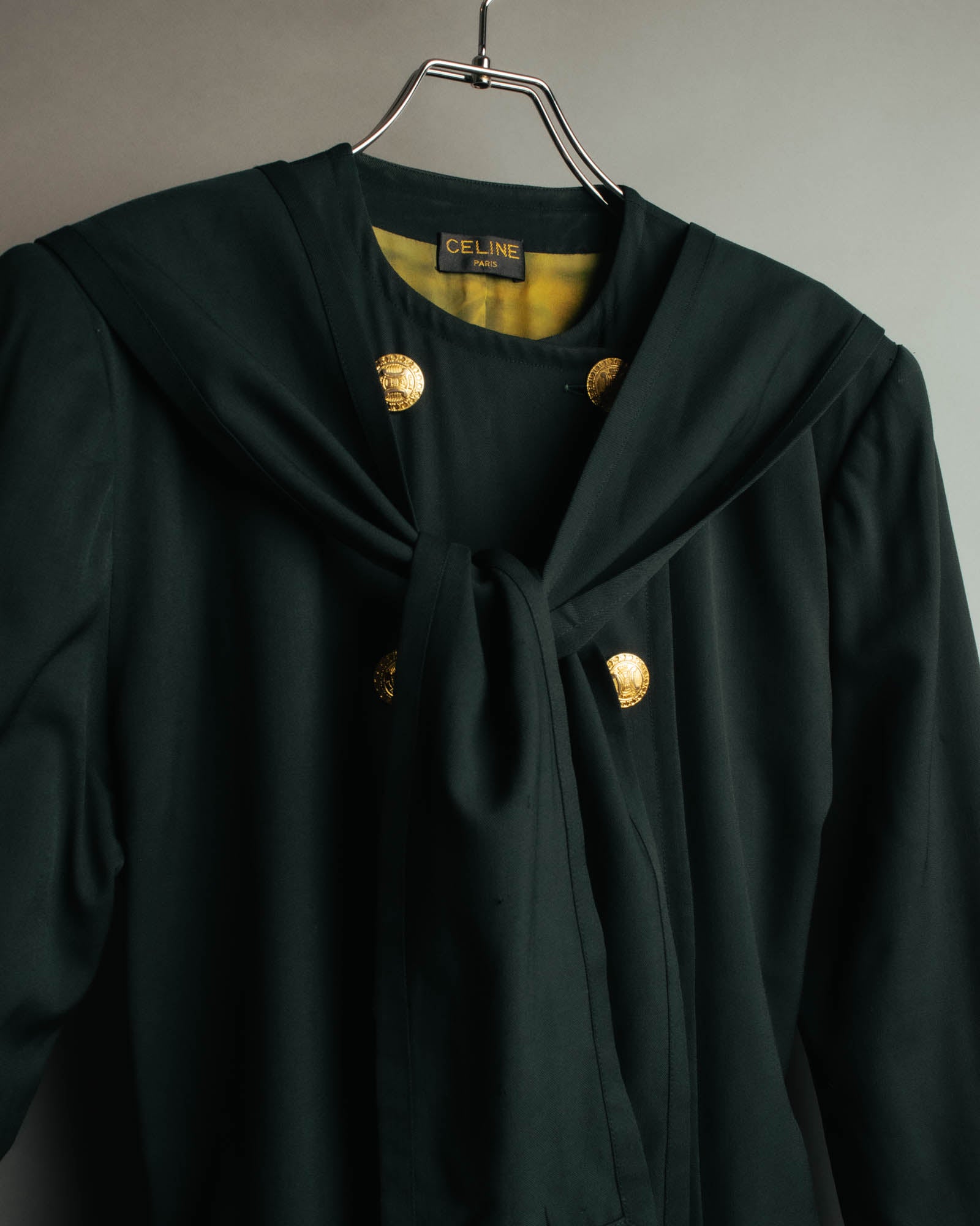 –SPECIAL– "CELINE" 80's Elegant belted double breasted long coat