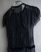 "PRADA" Gathered ribbon design puff sleeve dress