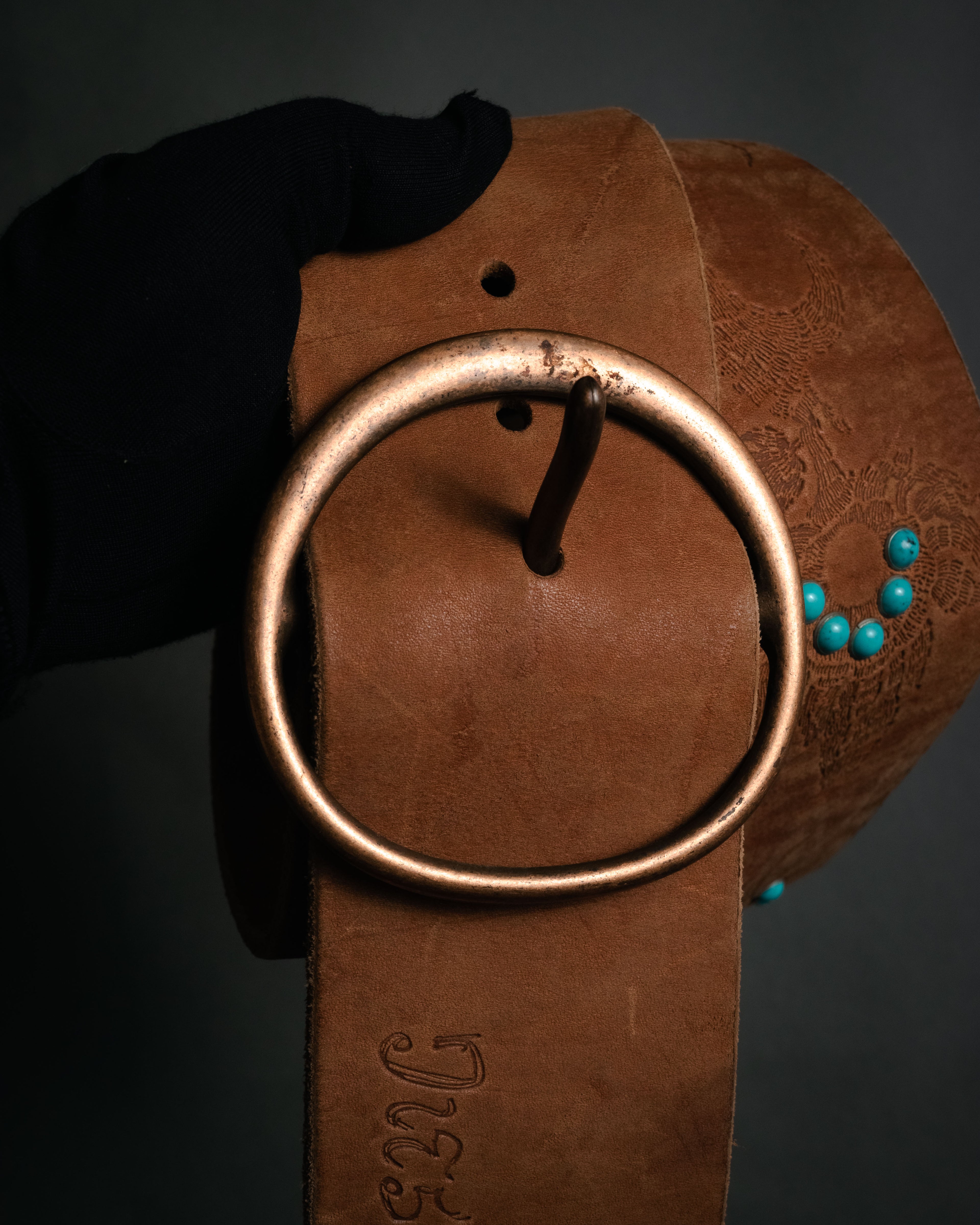 "DIESEL" 00’s Turquoise-studded embossed suede belt
